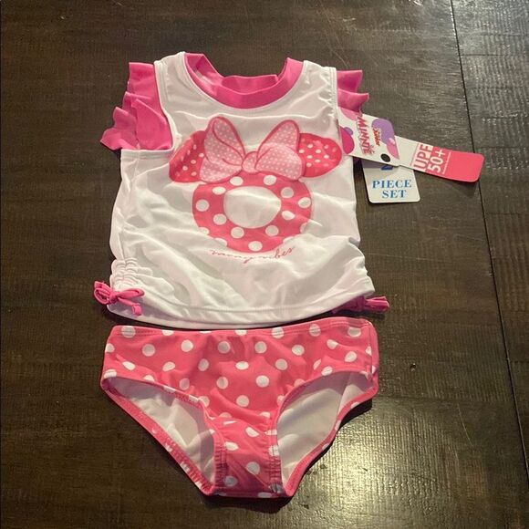 Disney Pink and White Minnie Mouse Swimwear Set 3T - Picture 1 of 7